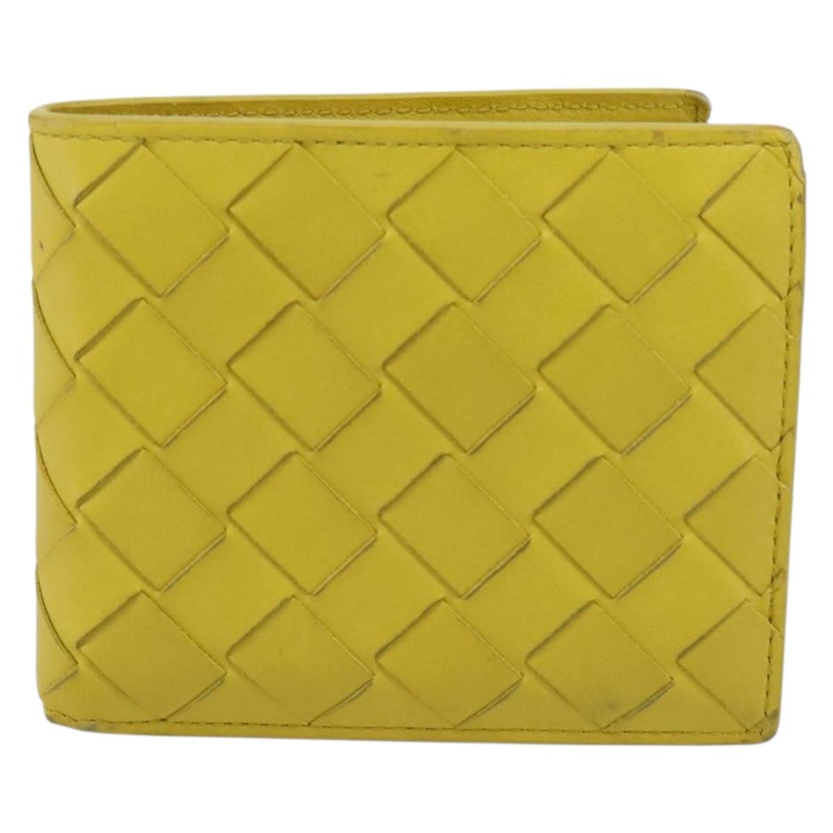 BOTTEGA VENETA INTRECCIATO Bifold Wallet Leather Yellow Auth BA15335