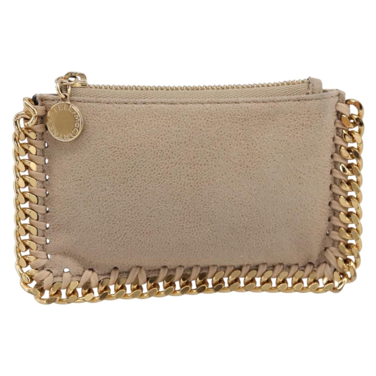 Stella MacCartney Falabella Coin Purse Suede Beige Gold Tone Auth BA15341