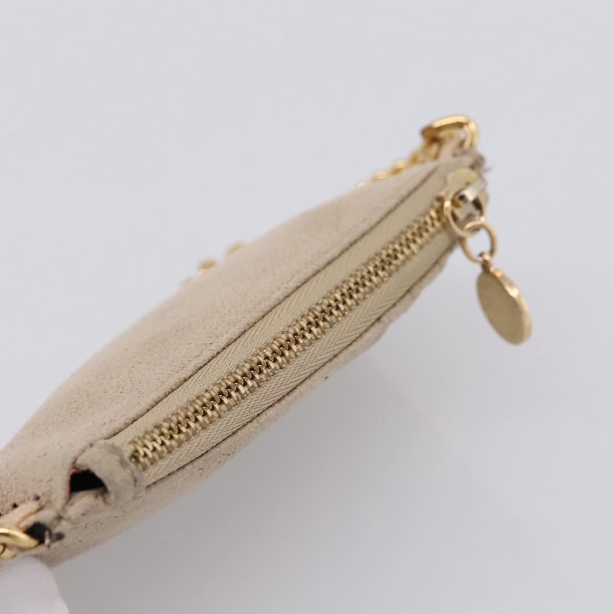 Stella MacCartney Falabella Coin Purse Suede Beige Gold Tone Auth BA15341