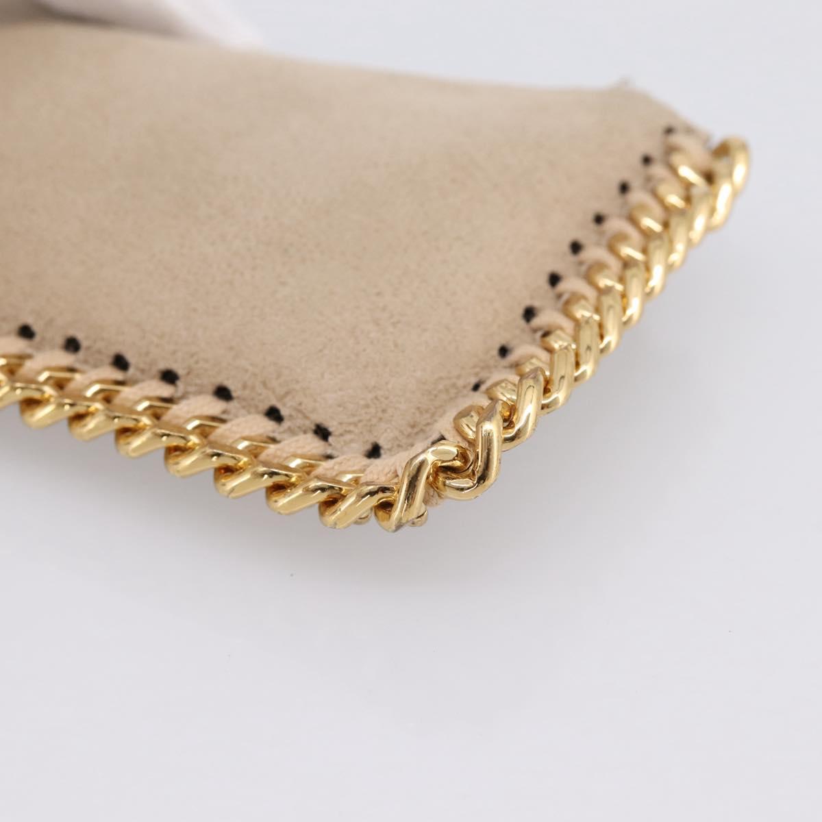 Stella MacCartney Falabella Coin Purse Suede Beige Gold Tone Auth BA15341