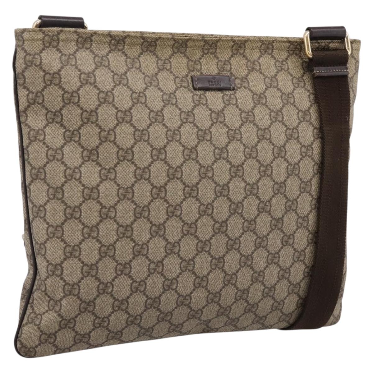 GUCCI GG Supreme Shoulder Bag PVC Leather Beige Gold Tone 201446 Auth BA15344