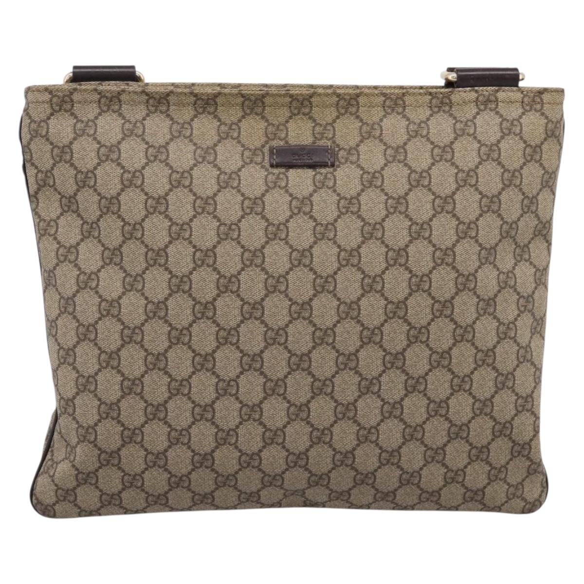 GUCCI GG Supreme Shoulder Bag PVC Leather Beige Gold Tone 201446 Auth BA15344