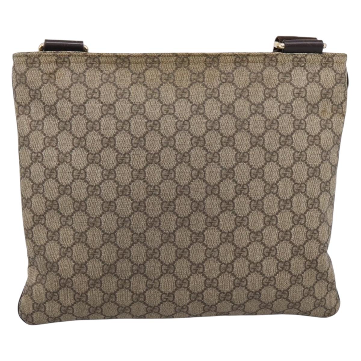 GUCCI GG Supreme Shoulder Bag PVC Leather Beige Gold Tone 201446 Auth BA15344