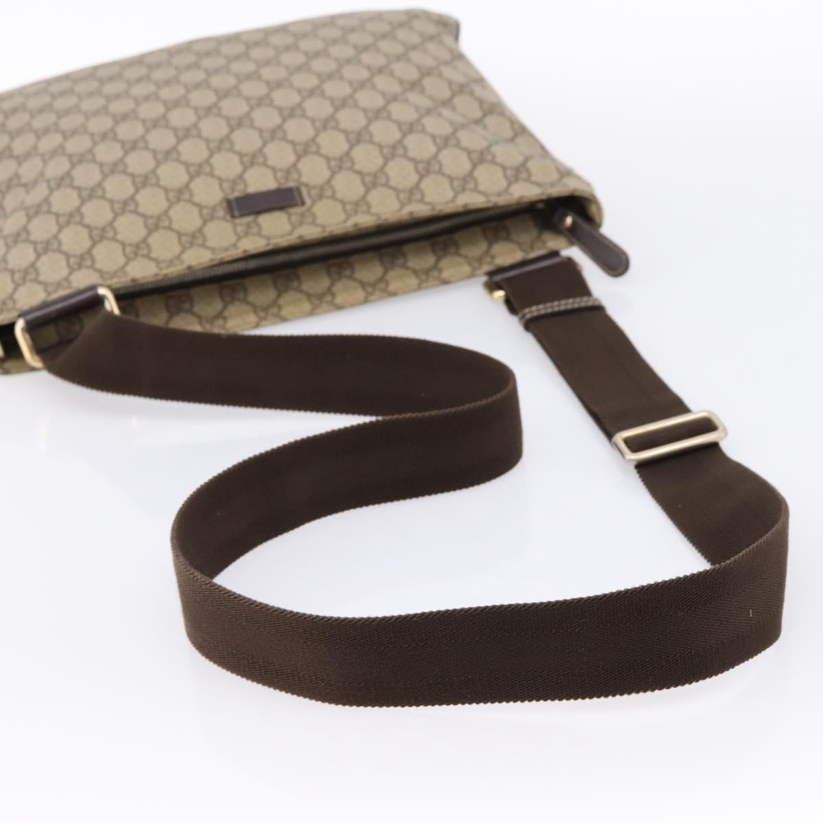 GUCCI GG Supreme Shoulder Bag PVC Leather Beige Gold Tone 201446 Auth BA15344