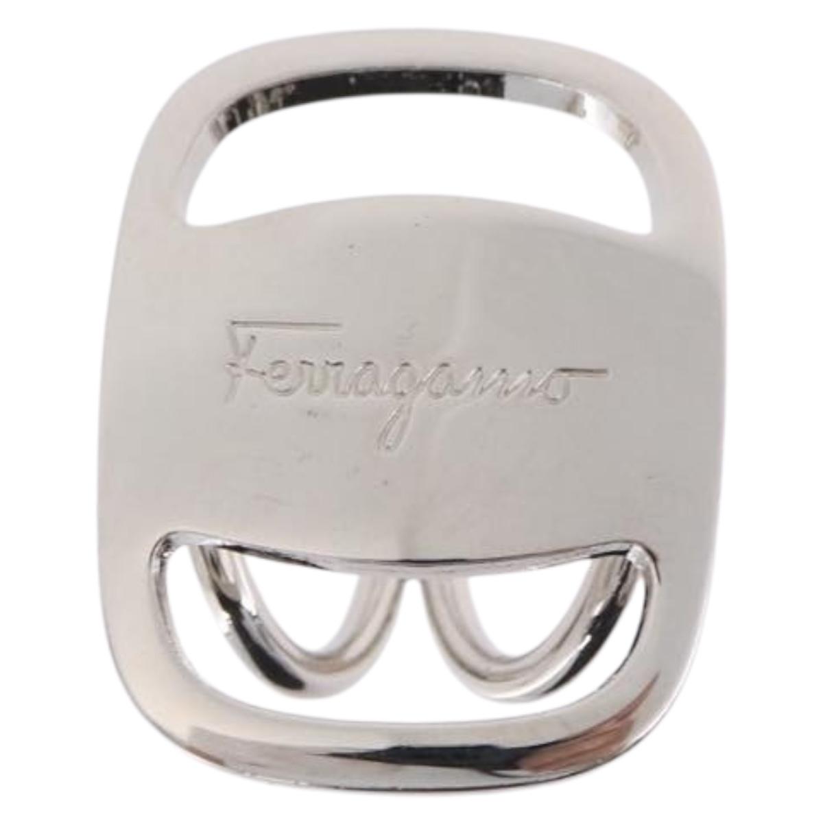 Salvatore Ferragamo Vala Scarf Ring Metal Silver Auth BA15346V