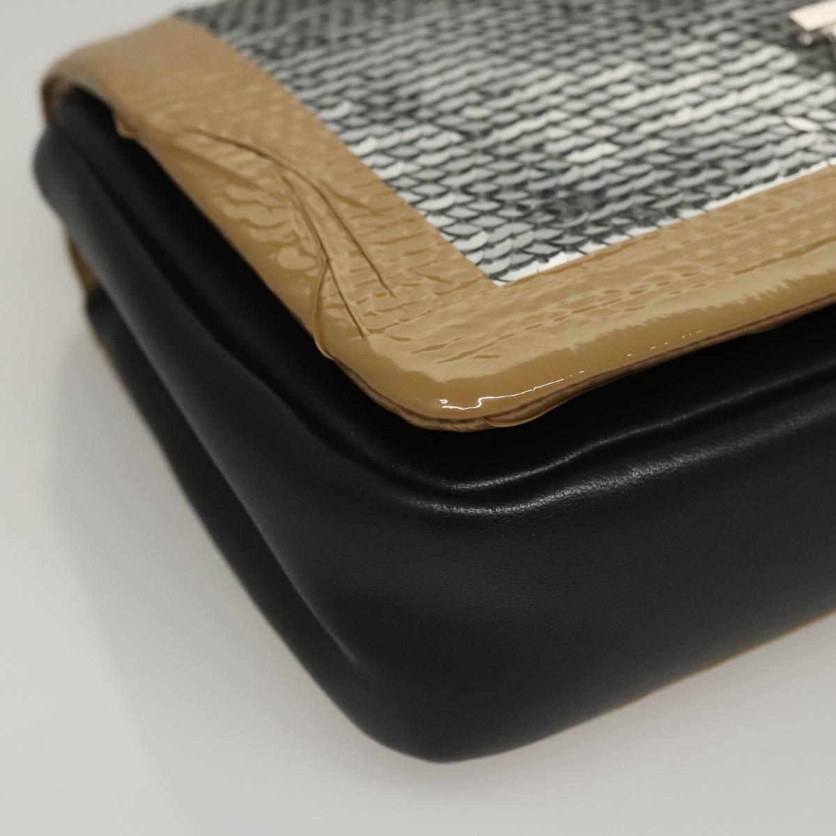 BURBERRY Sequin Chain Shoulder Bag Leather Silver Auth BA1535