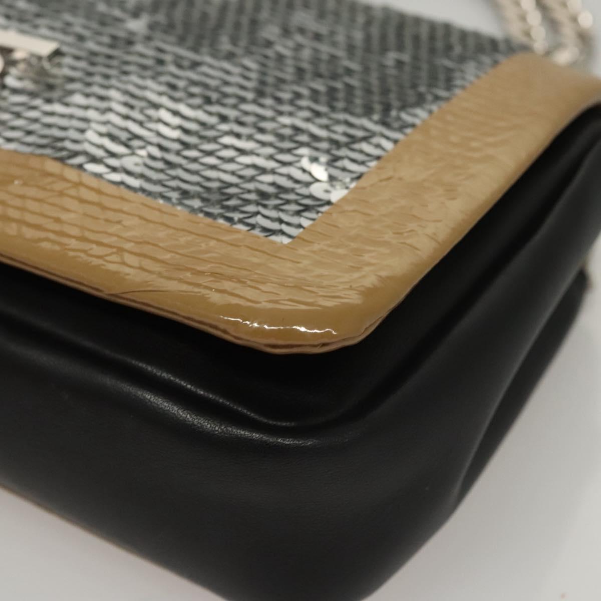 BURBERRY Sequin Chain Shoulder Bag Leather Silver Auth BA1535