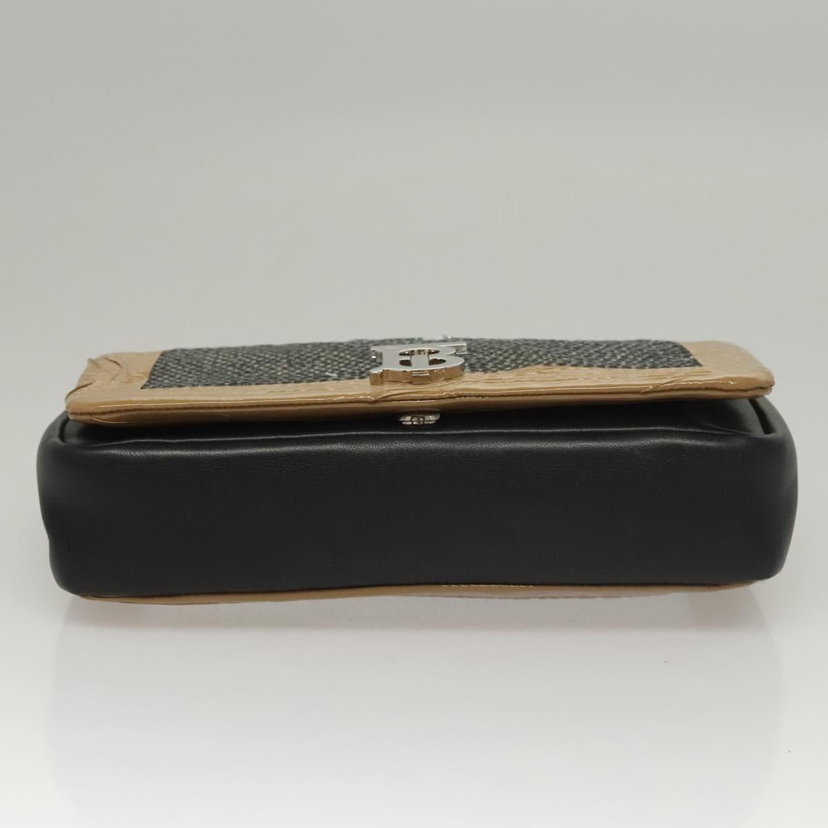 BURBERRY Sequin Chain Shoulder Bag Leather Silver Auth BA1535