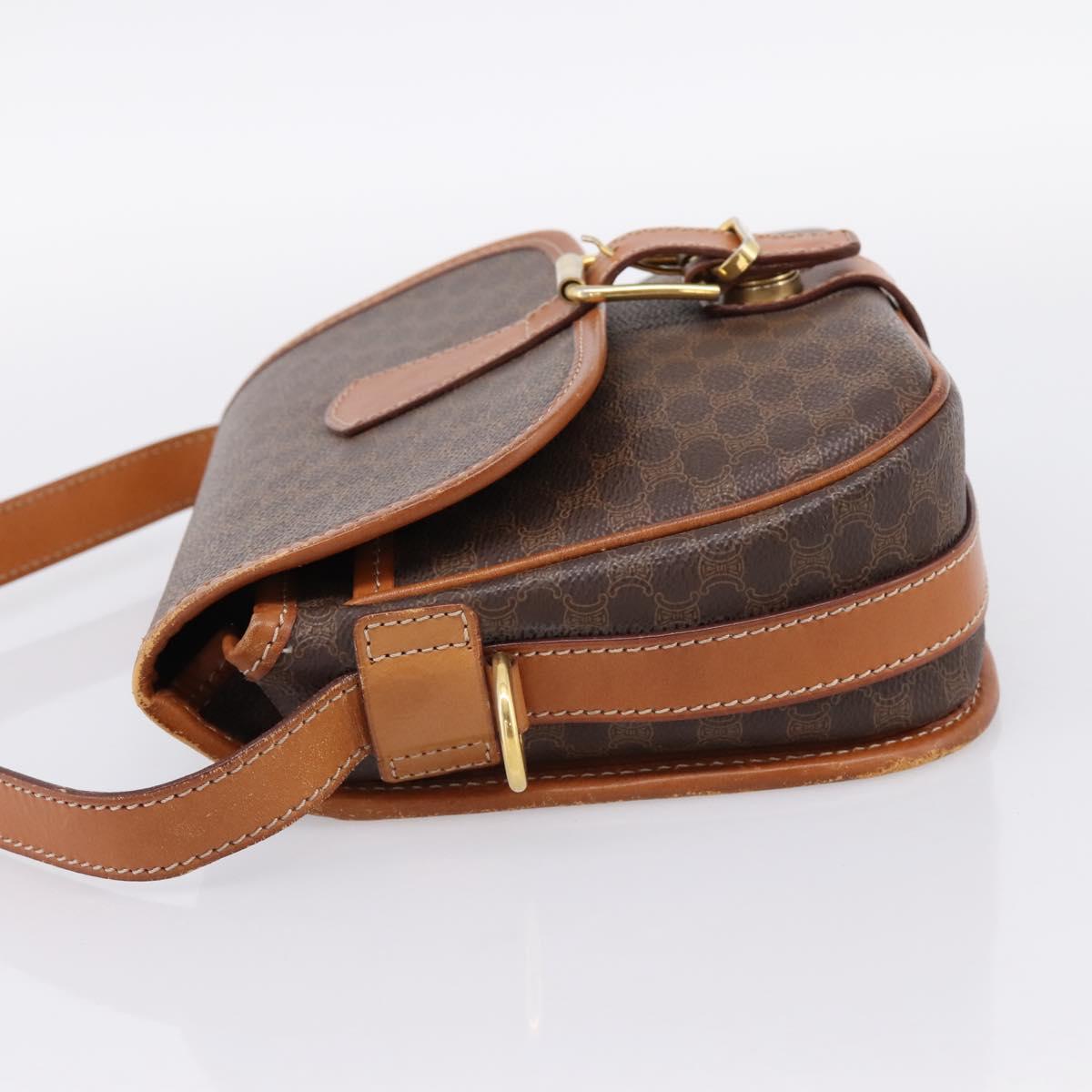 CELINE Macadam Shoulder Bag PVC Leather Brown Gold Tone Auth BA15351