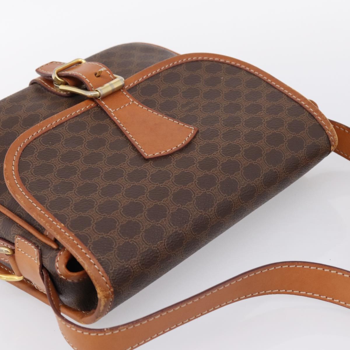 CELINE Macadam Shoulder Bag PVC Leather Brown Gold Tone Auth BA15351