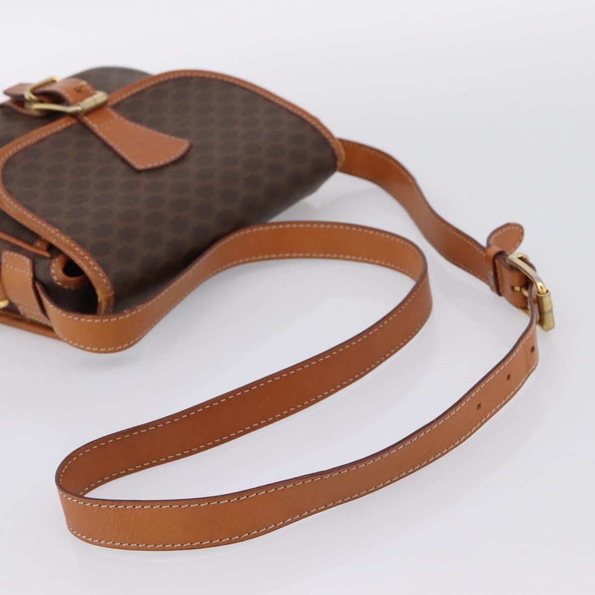 CELINE Macadam Shoulder Bag PVC Leather Brown Gold Tone Auth BA15351