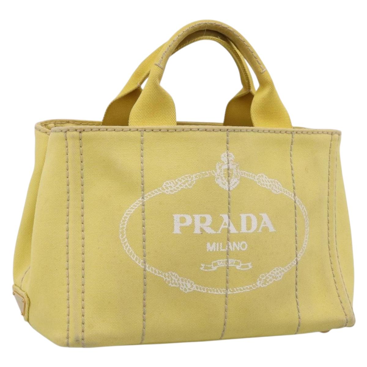 PRADA Kanapa PM Hand Bag Canvas Yellow Gold Tone Auth BA15357