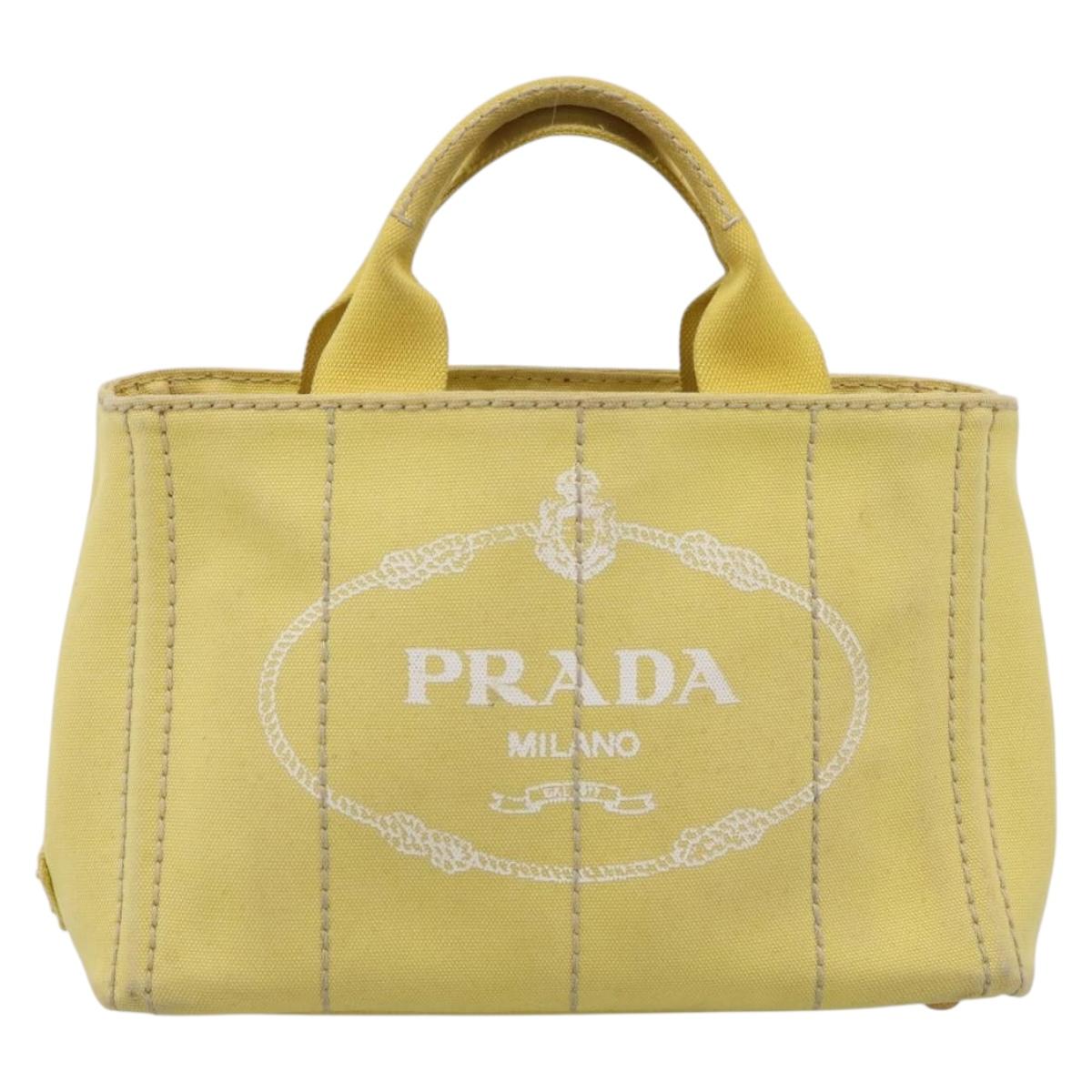 PRADA Kanapa PM Hand Bag Canvas Yellow Gold Tone Auth BA15357