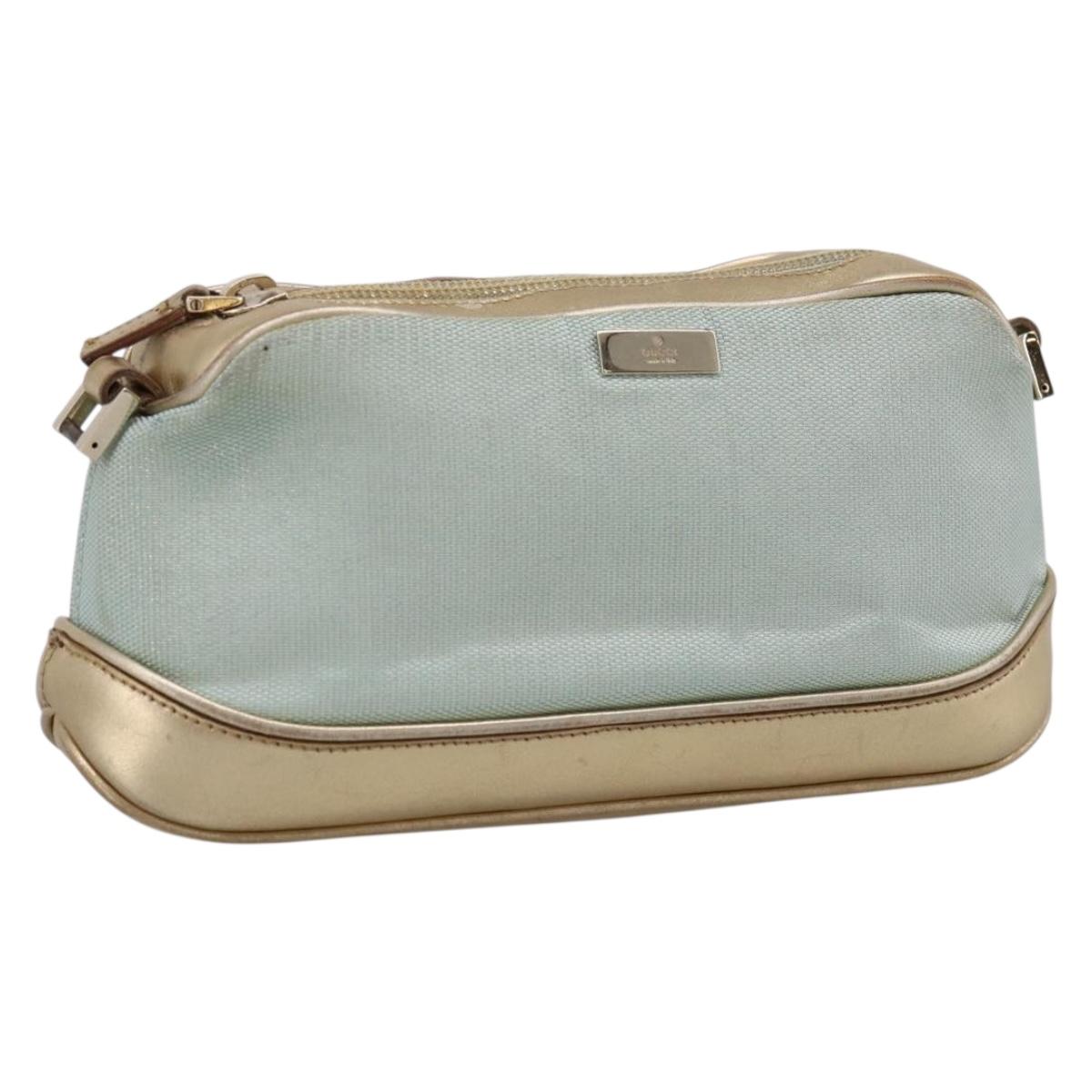 GUCCI Pouch Canvas Light Blue Gold Tone 039 1133 Auth BA15361