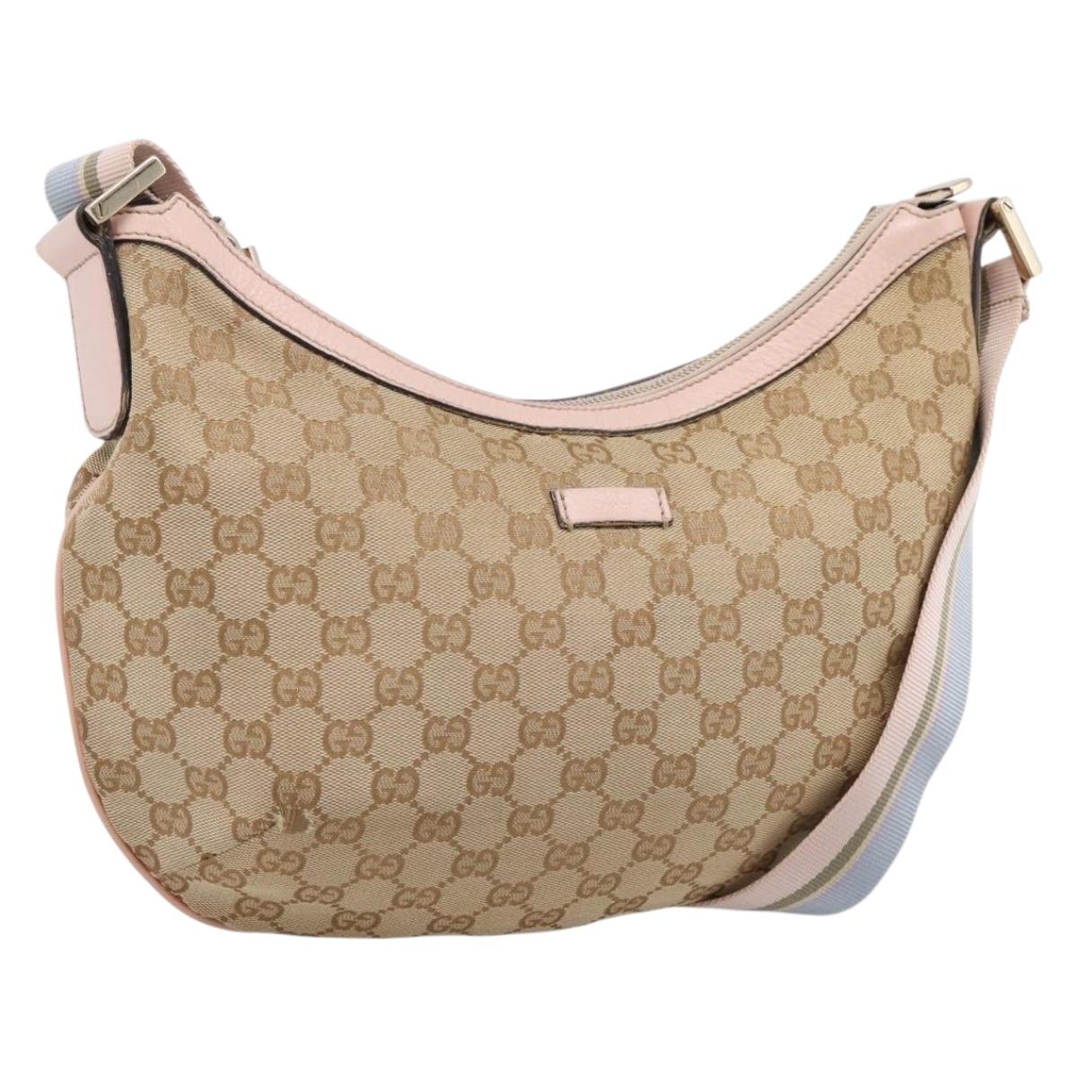GUCCI GG Canvas Sherry Line Shoulder Bag Beige Gold Tone 181092 Auth BA15362