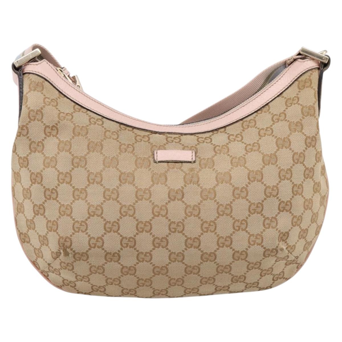 GUCCI GG Canvas Sherry Line Shoulder Bag Beige Gold Tone 181092 Auth BA15362