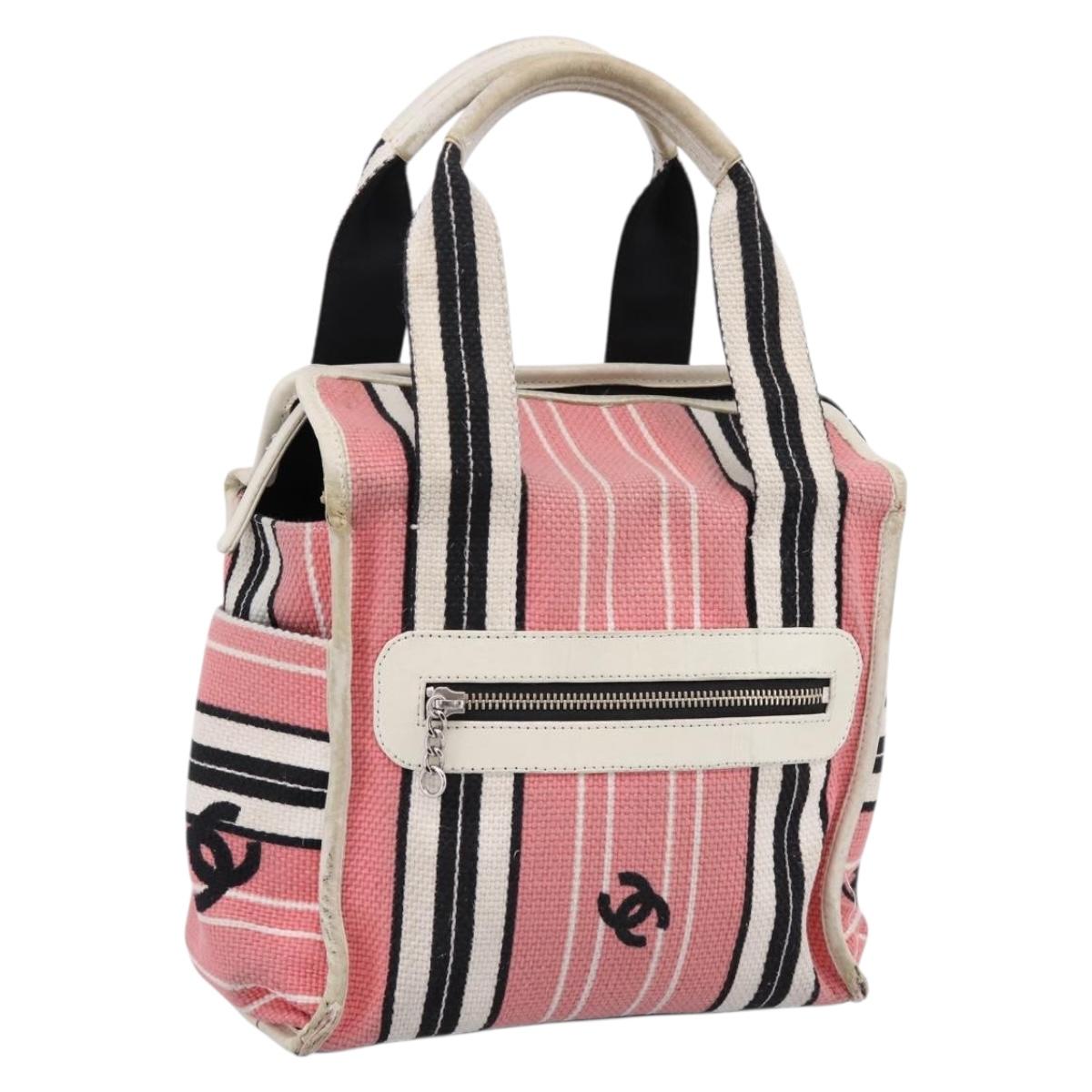 CHANEL Hand Bag Canvas Pink Silver CC Auth BA15367