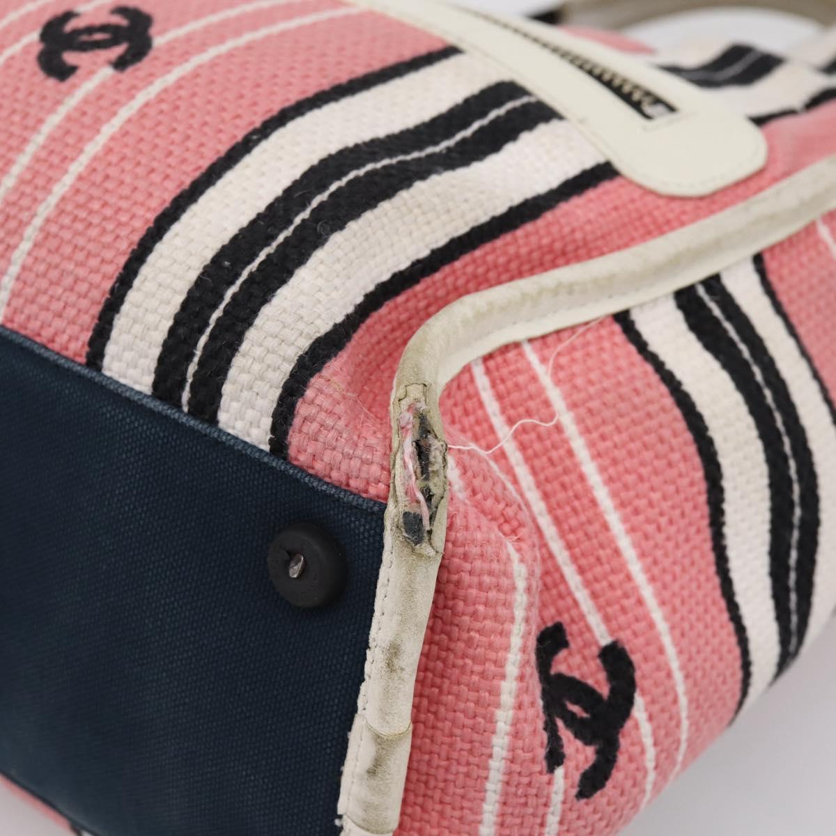 CHANEL Hand Bag Canvas Pink Silver CC Auth BA15367