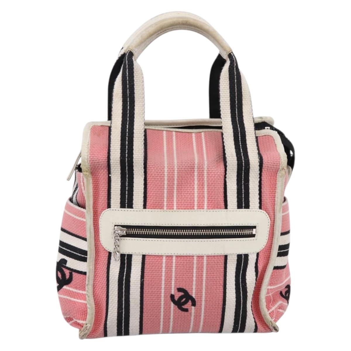 CHANEL Hand Bag Canvas Pink Silver CC Auth BA15367