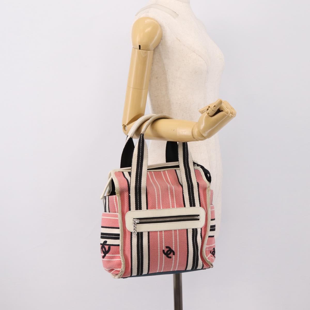 CHANEL Hand Bag Canvas Pink Silver CC Auth BA15367