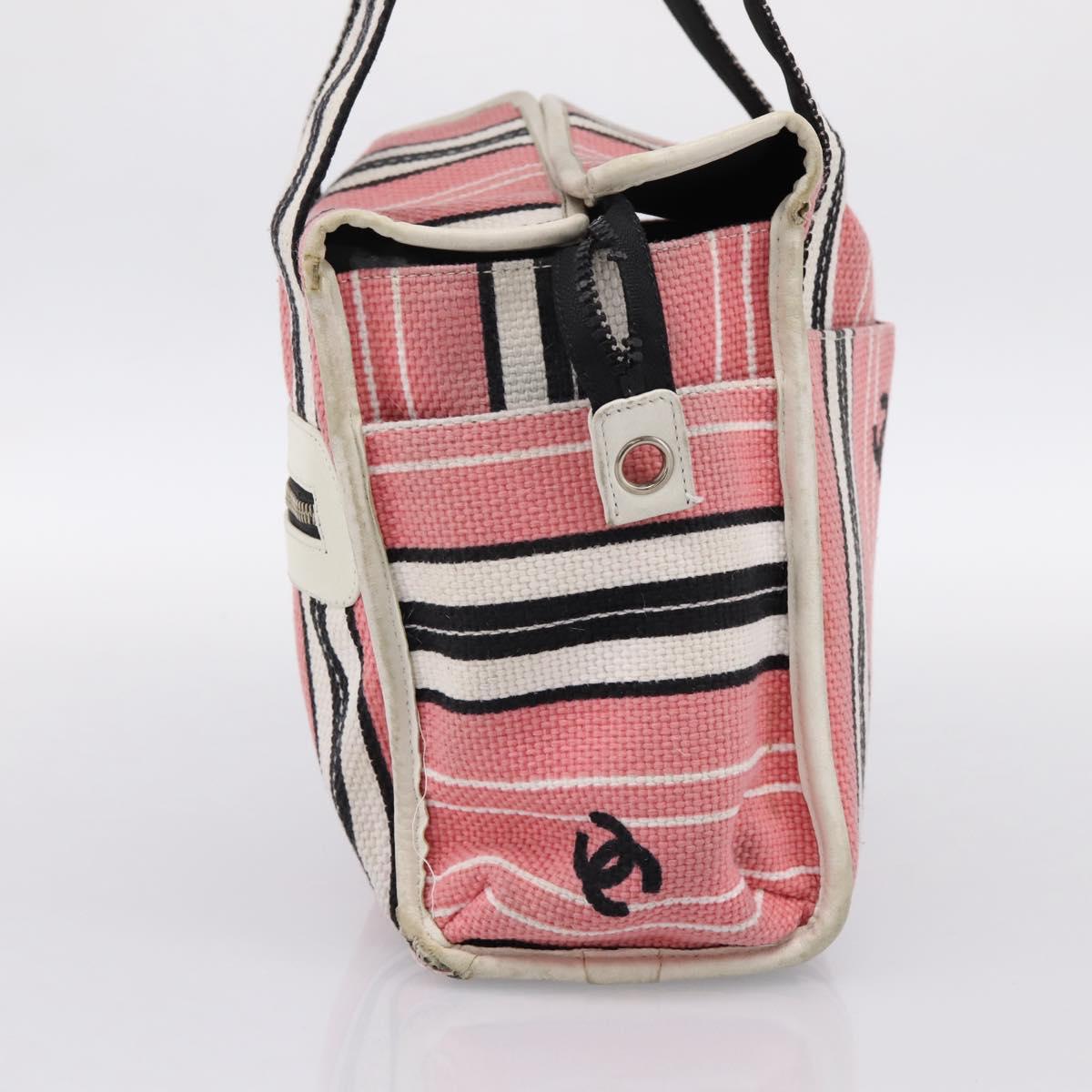 CHANEL Hand Bag Canvas Pink Silver CC Auth BA15367