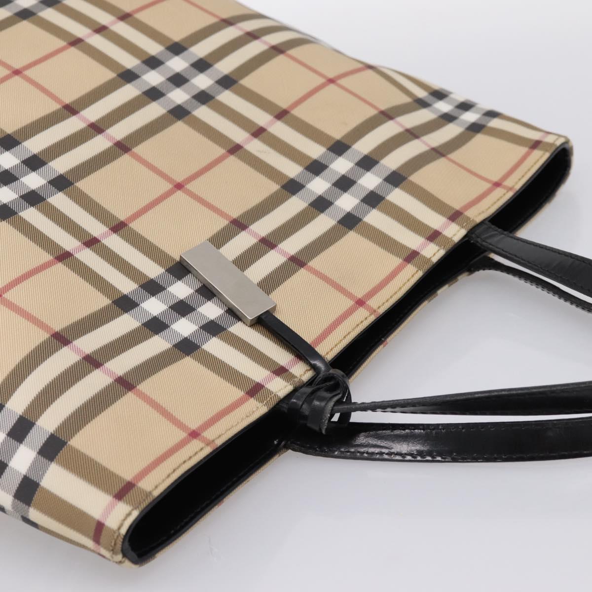 BURBERRY Nova Check Hand Bag PVC Leather Beige Silver Auth BA15368