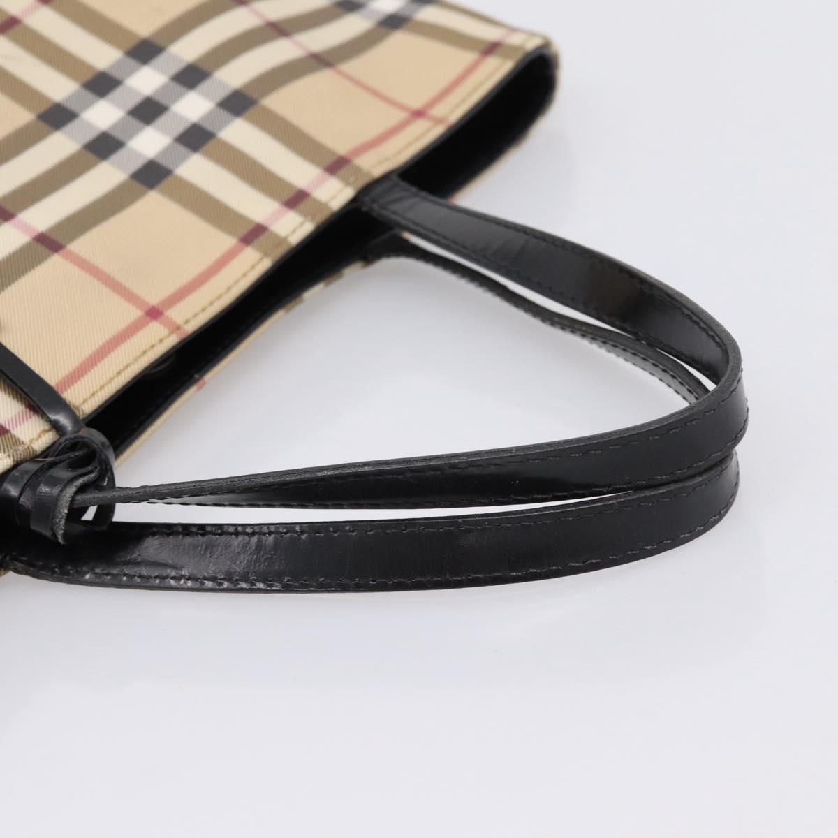 BURBERRY Nova Check Hand Bag PVC Leather Beige Silver Auth BA15368