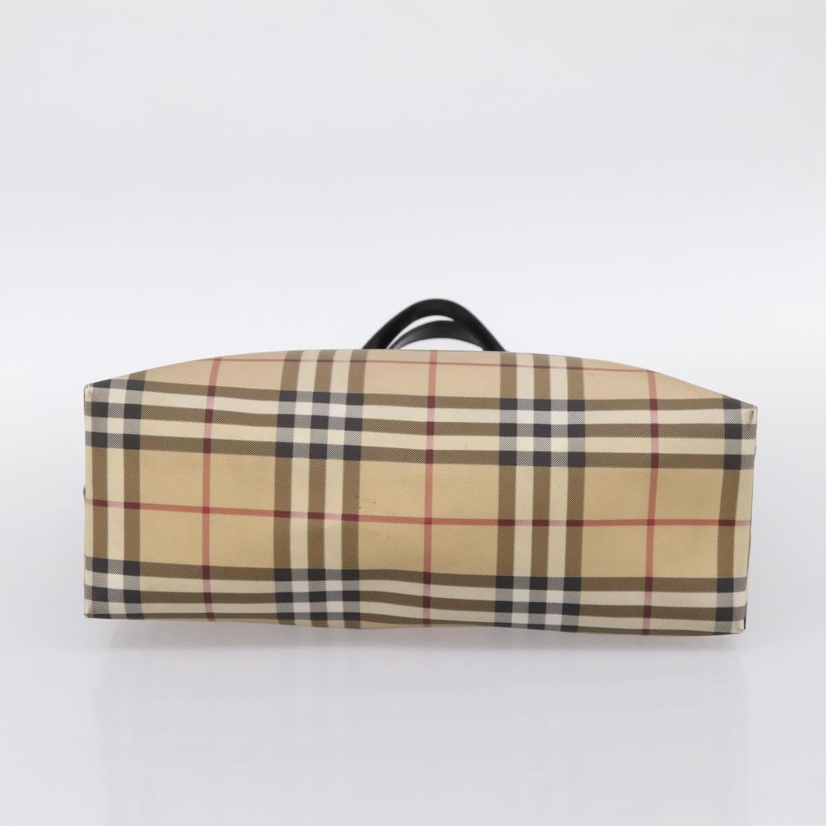 BURBERRY Nova Check Hand Bag PVC Leather Beige Silver Auth BA15368
