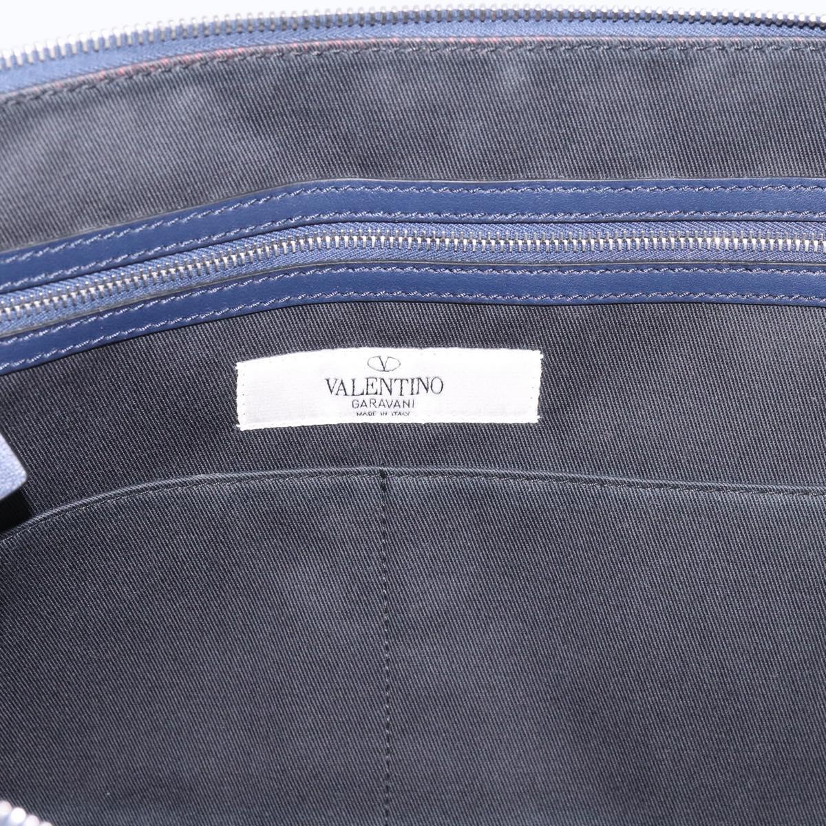 VALENTINO Clutch Bag Canvas Navy Silver Auth BA15372A