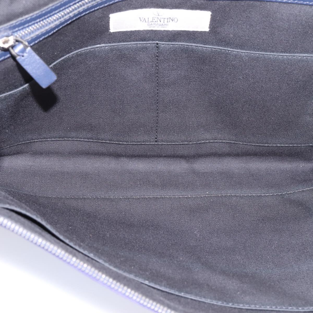 VALENTINO Clutch Bag Canvas Navy Silver Auth BA15372A