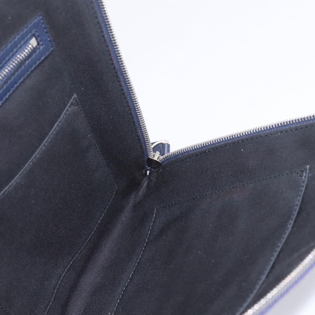 VALENTINO Clutch Bag Canvas Navy Silver Auth BA15372A