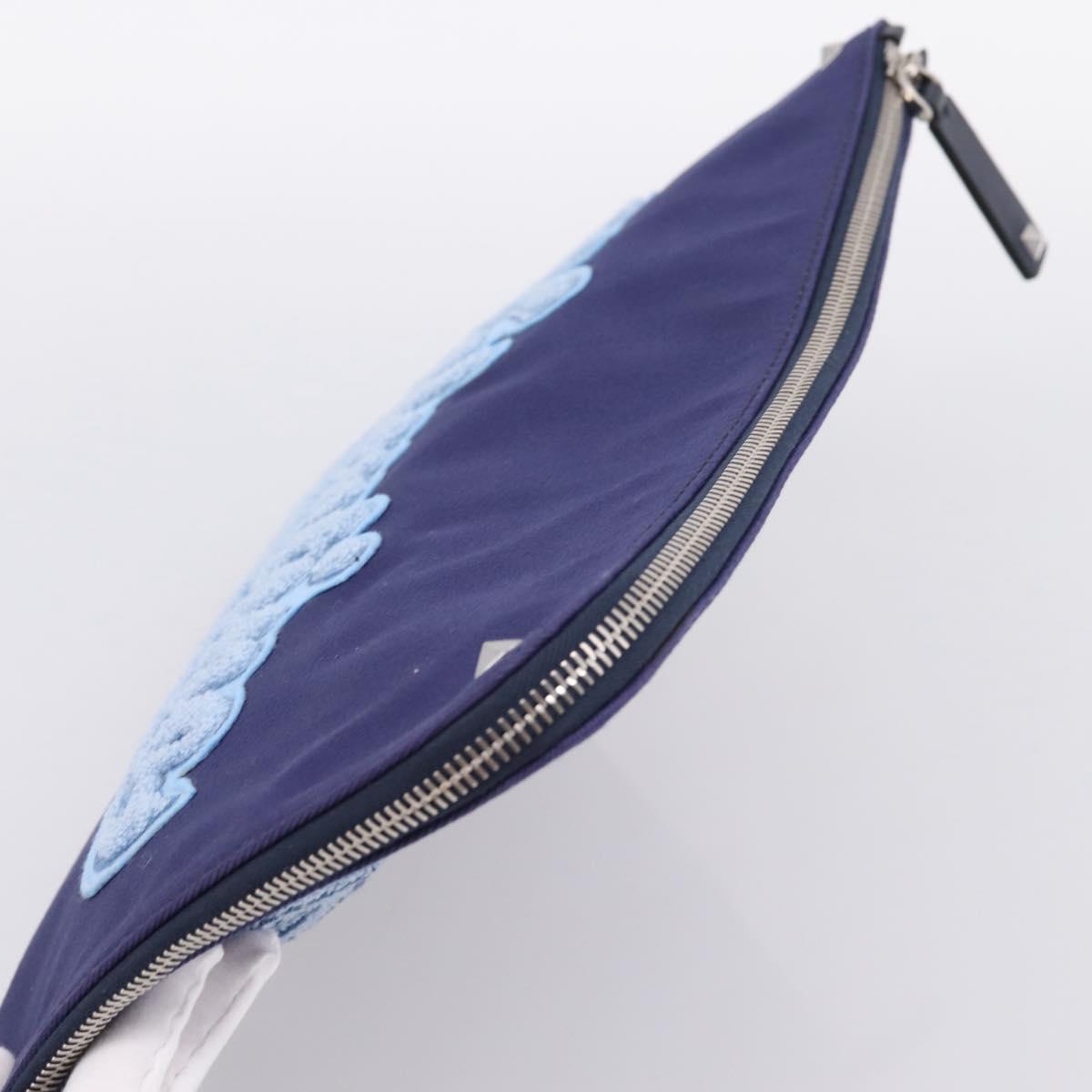 VALENTINO Clutch Bag Canvas Navy Silver Auth BA15372A