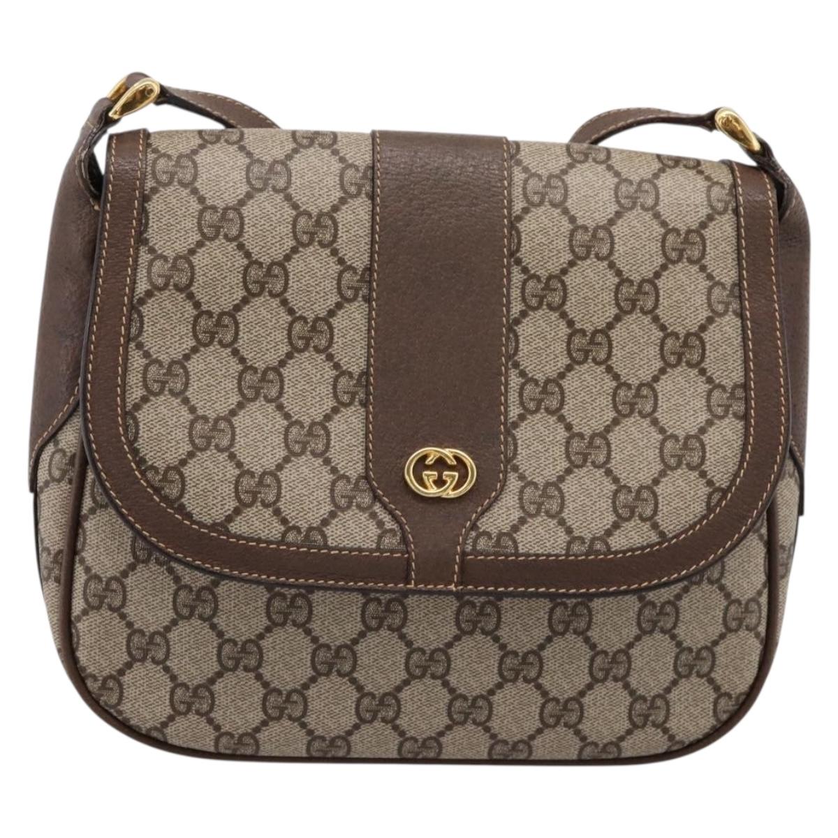 GUCCI GG Supreme Shoulder Bag PVC Beige Gold Tone 001 41 4425 Auth BA15374