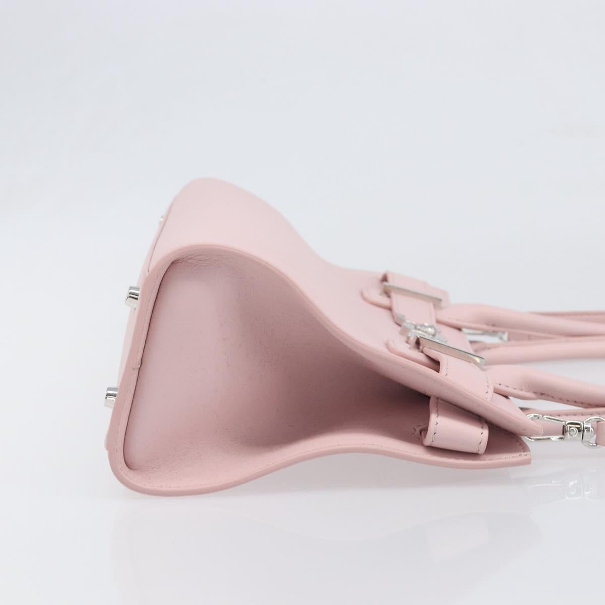VERSACE Hand Bag Leather 2way Pink Silver Auth BA15378V