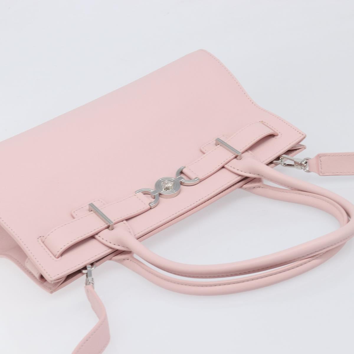 VERSACE Hand Bag Leather 2way Pink Silver Auth BA15378V