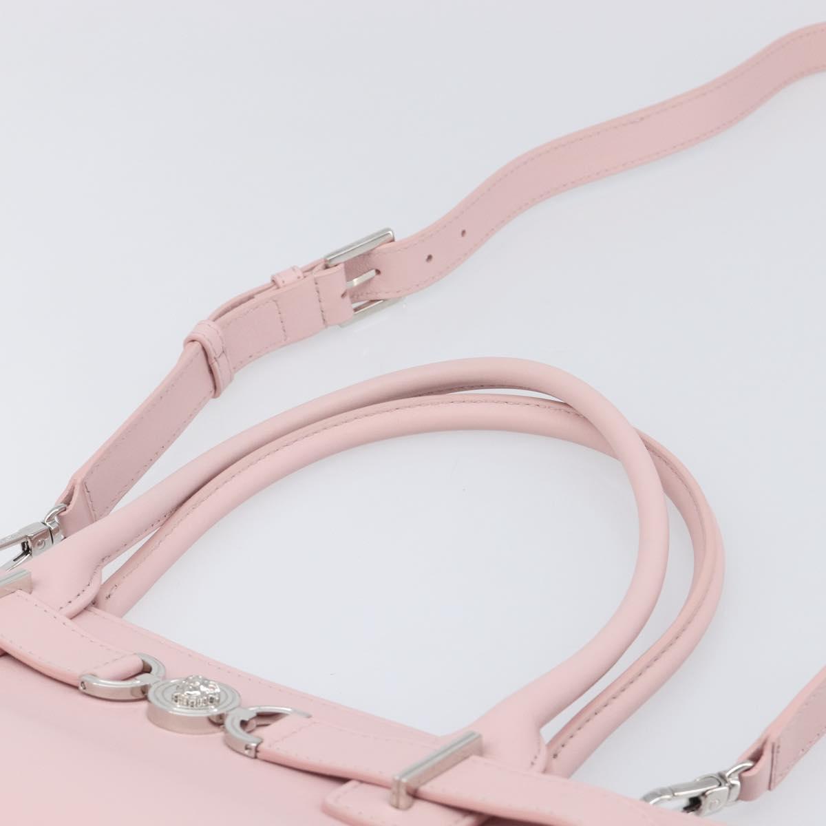VERSACE Hand Bag Leather 2way Pink Silver Auth BA15378V