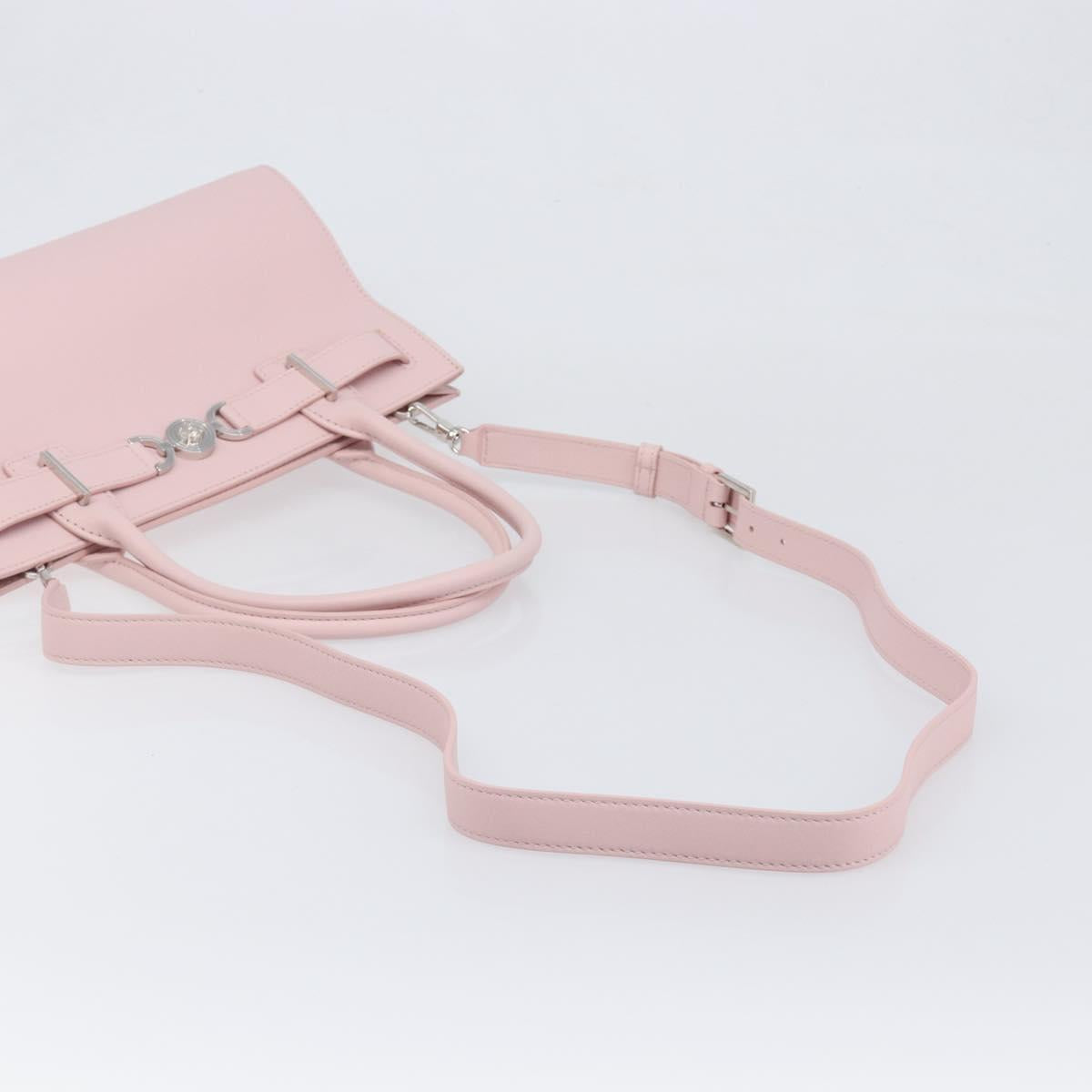 VERSACE Hand Bag Leather 2way Pink Silver Auth BA15378V