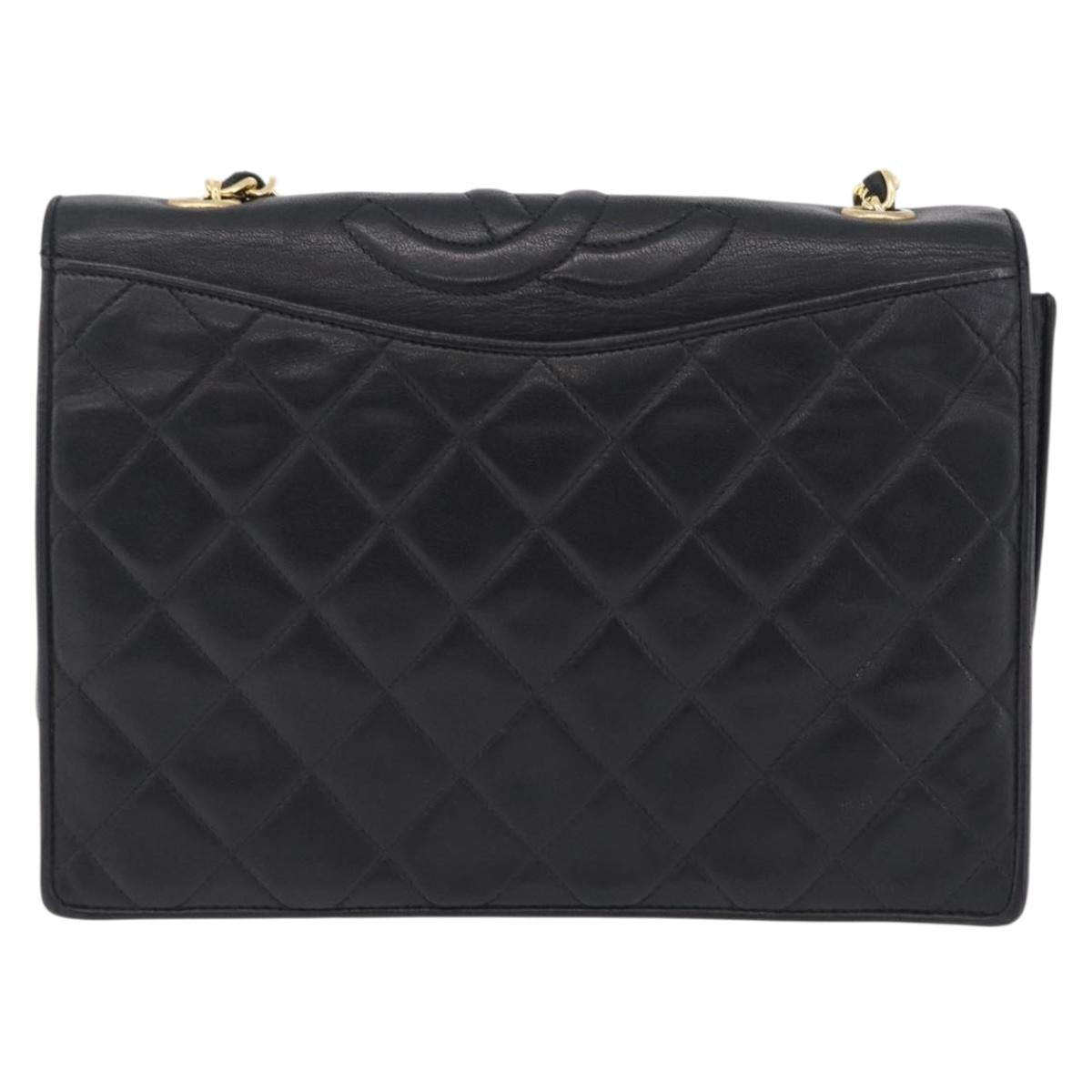 CHANEL Lamb Skin Matelasse Chain Shoulder Bag Black Gold Tone CC Auth BA15379A
