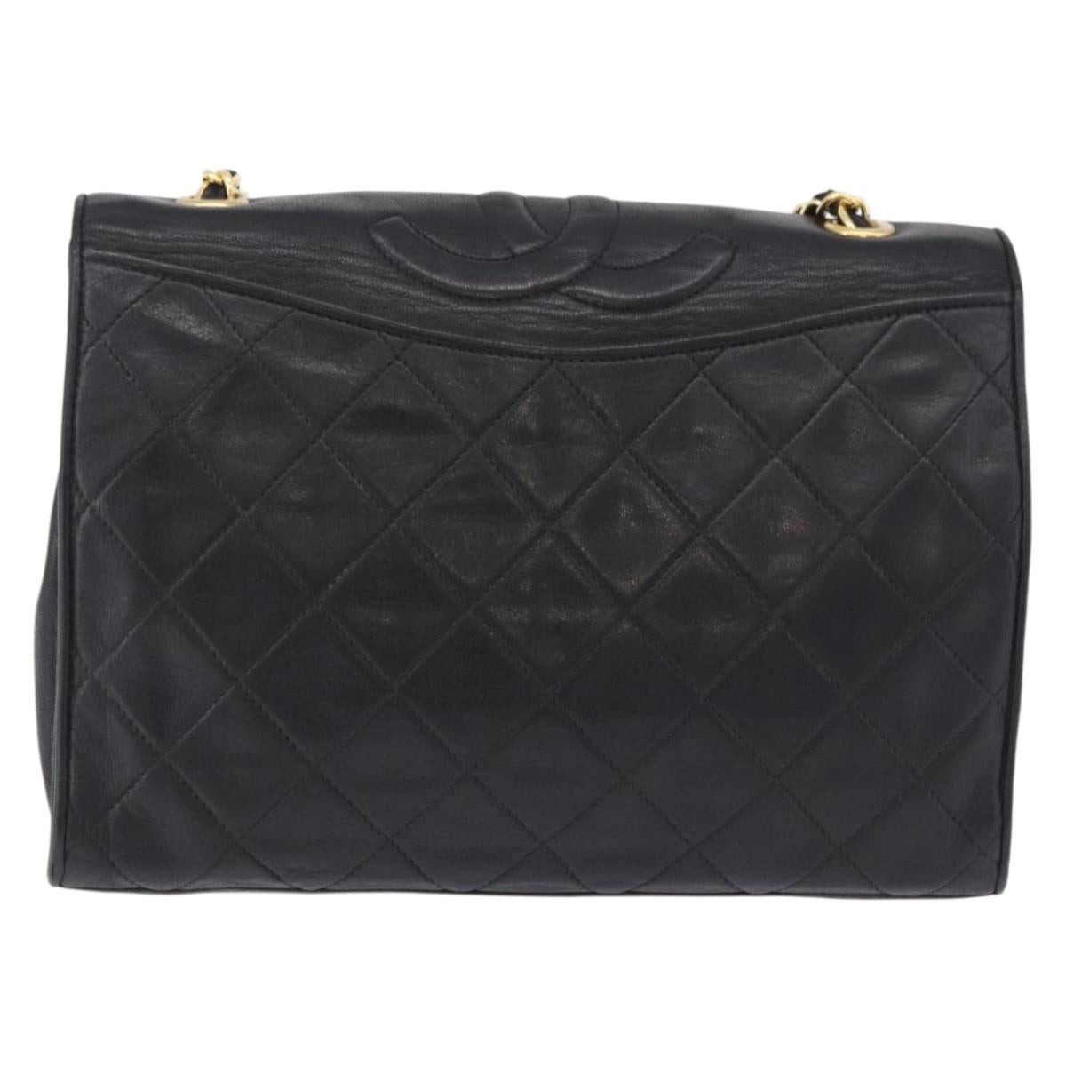 CHANEL Lamb Skin Matelasse Chain Shoulder Bag Black Gold Tone CC Auth BA15379A