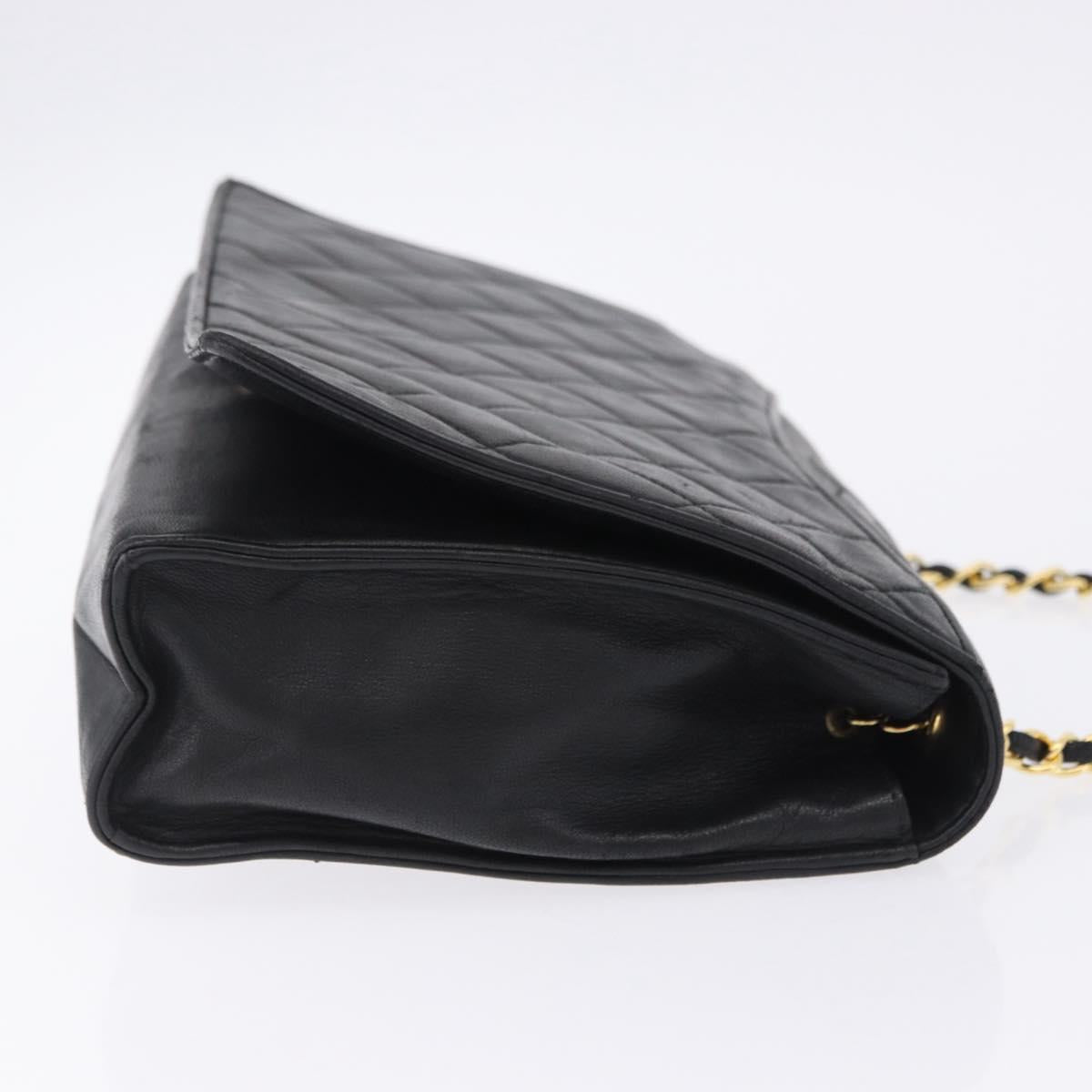CHANEL Lamb Skin Matelasse Chain Shoulder Bag Black Gold Tone CC Auth BA15379A