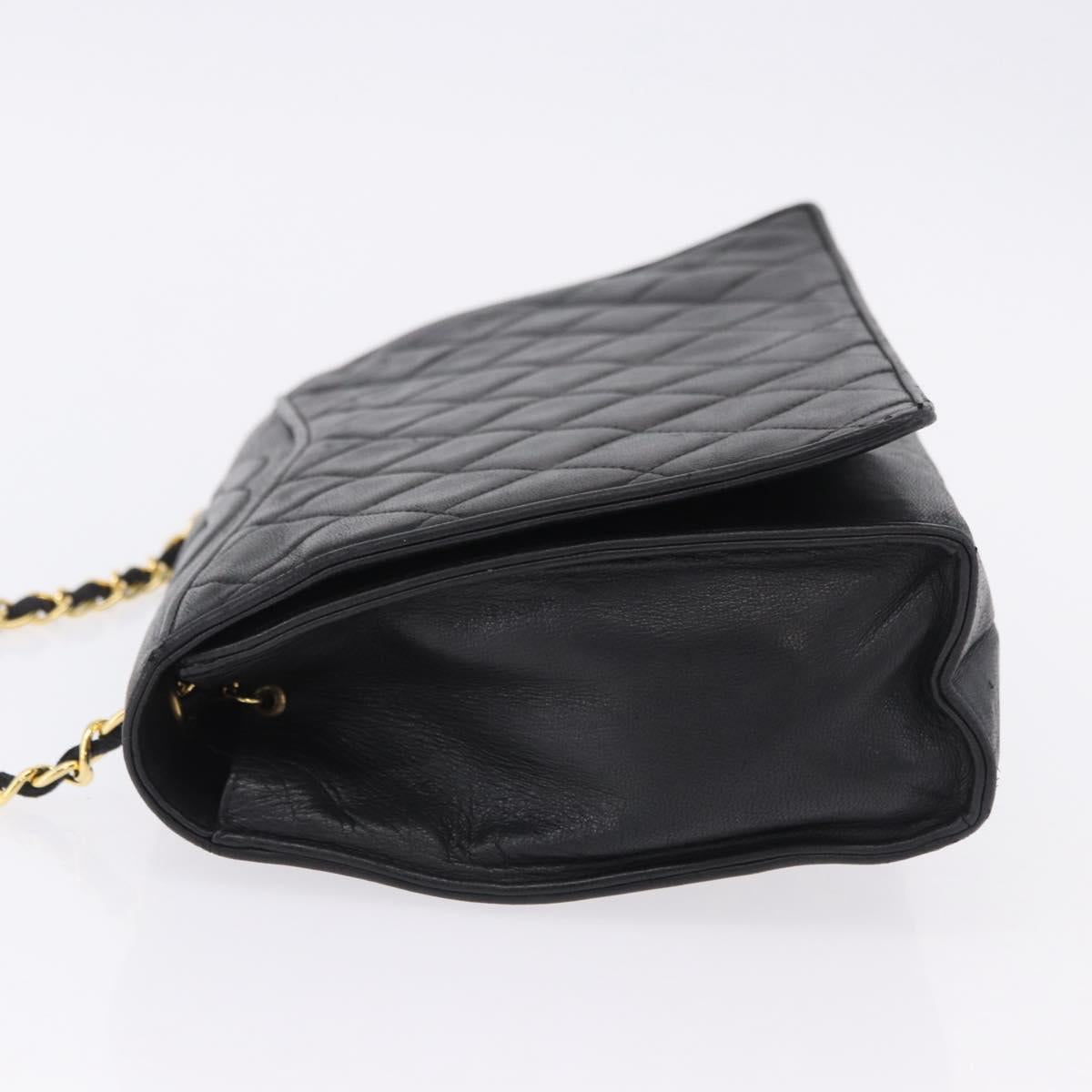CHANEL Lamb Skin Matelasse Chain Shoulder Bag Black Gold Tone CC Auth BA15379A