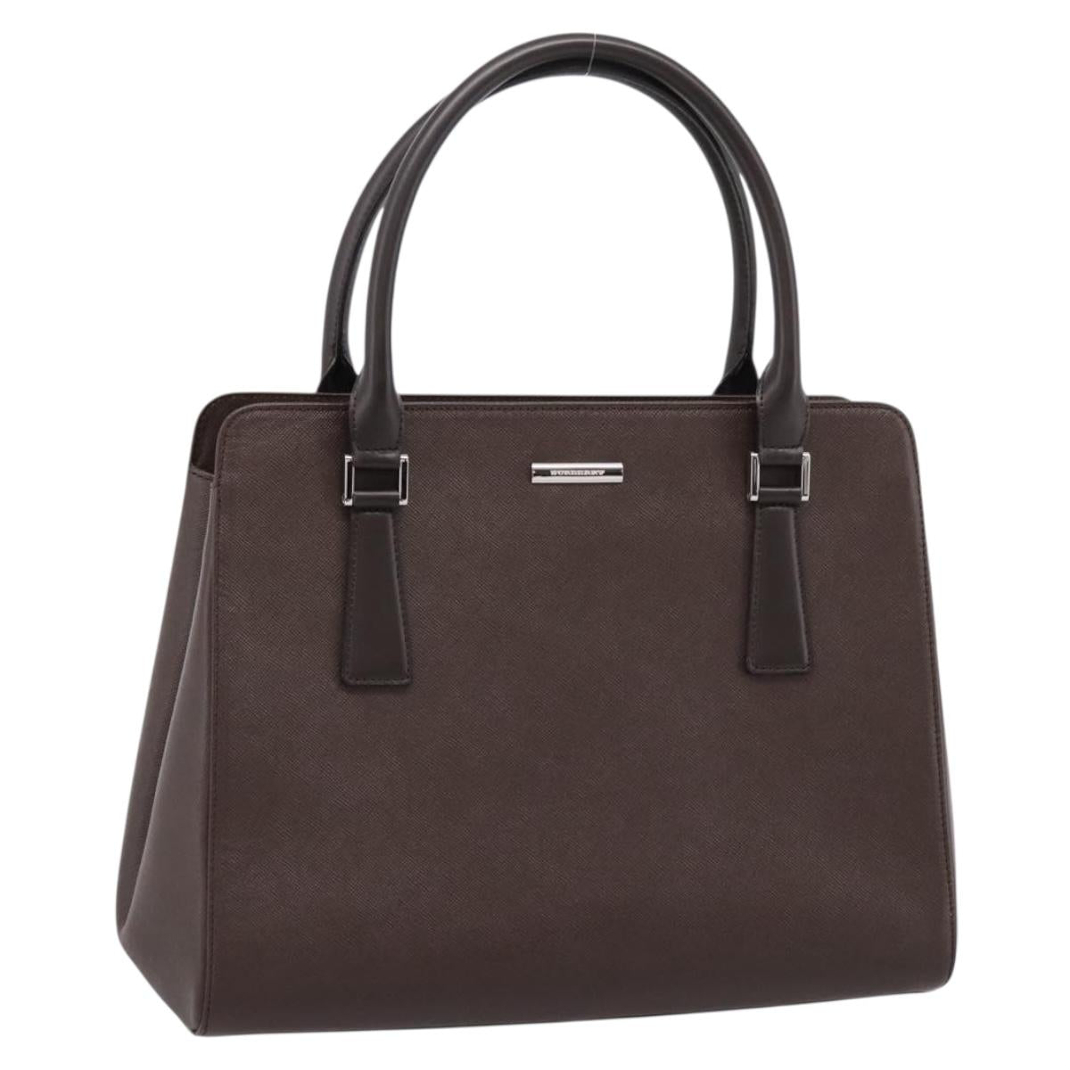 BURBERRY Hand Bag Leather Brown Silver Auth BA15380A