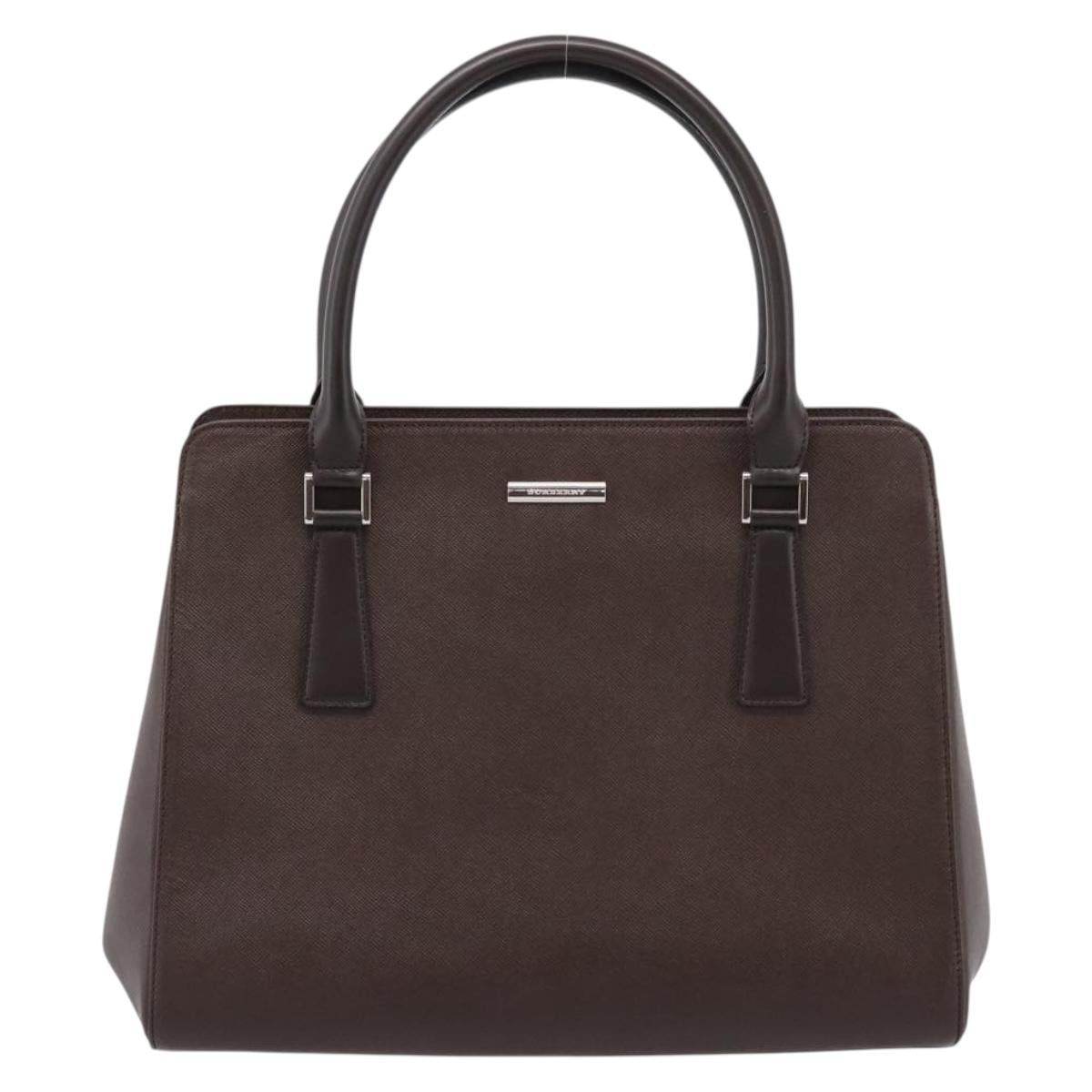BURBERRY Hand Bag Leather Brown Silver Auth BA15380A