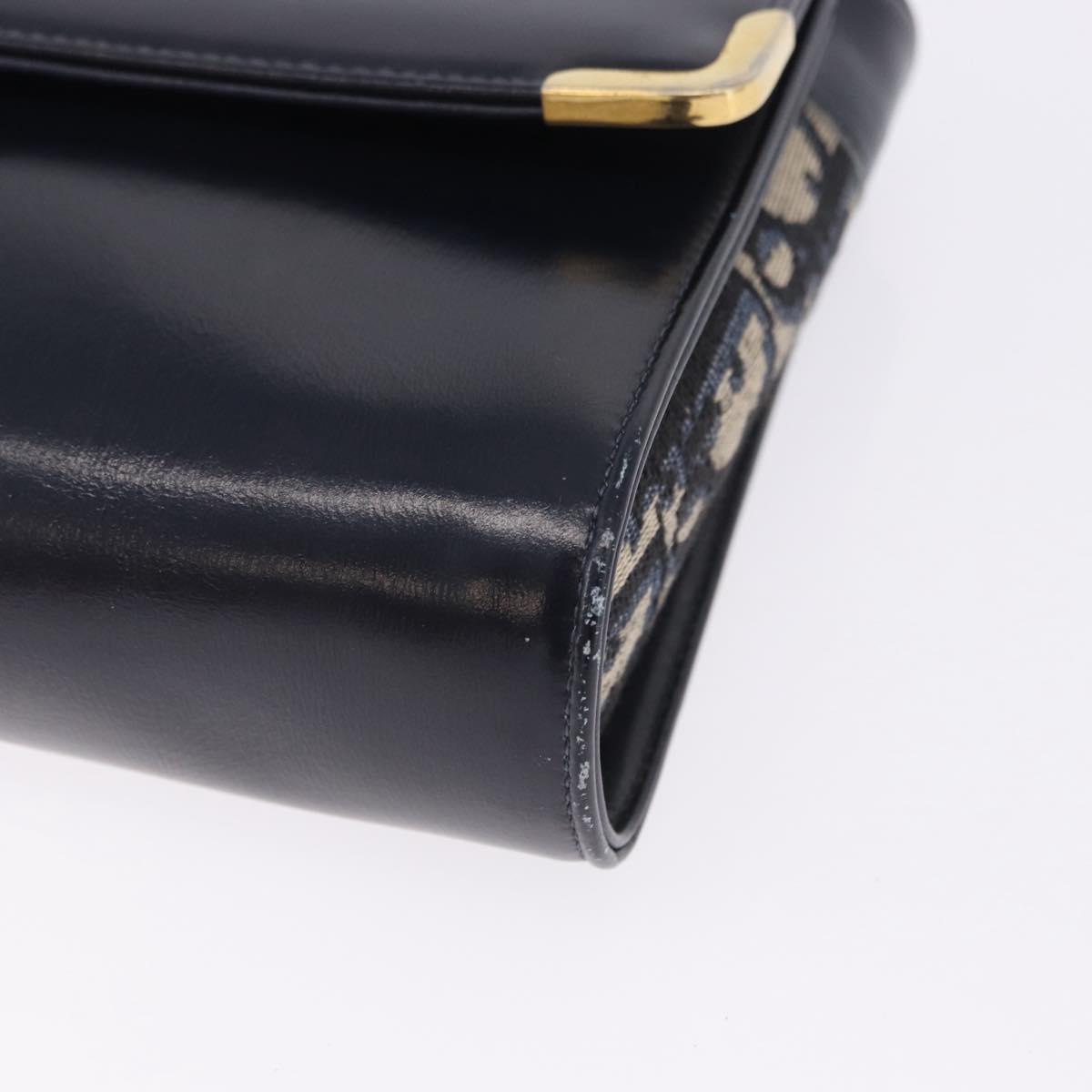 Christian Dior Hand Bag Leather 2way Navy Gold Tone Auth BA15381