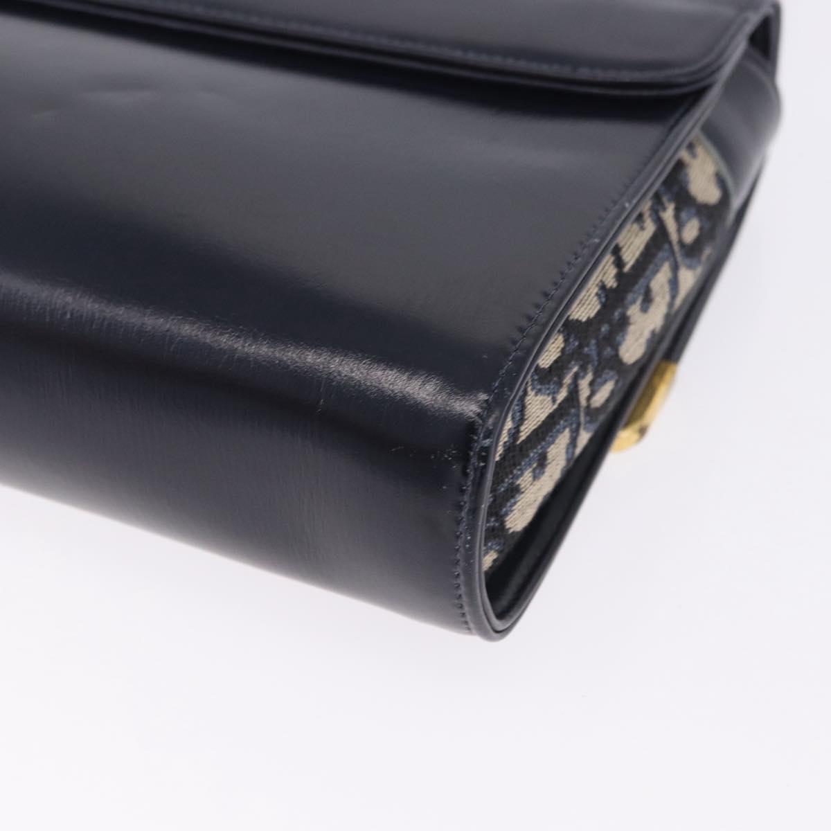 Christian Dior Hand Bag Leather 2way Navy Gold Tone Auth BA15381