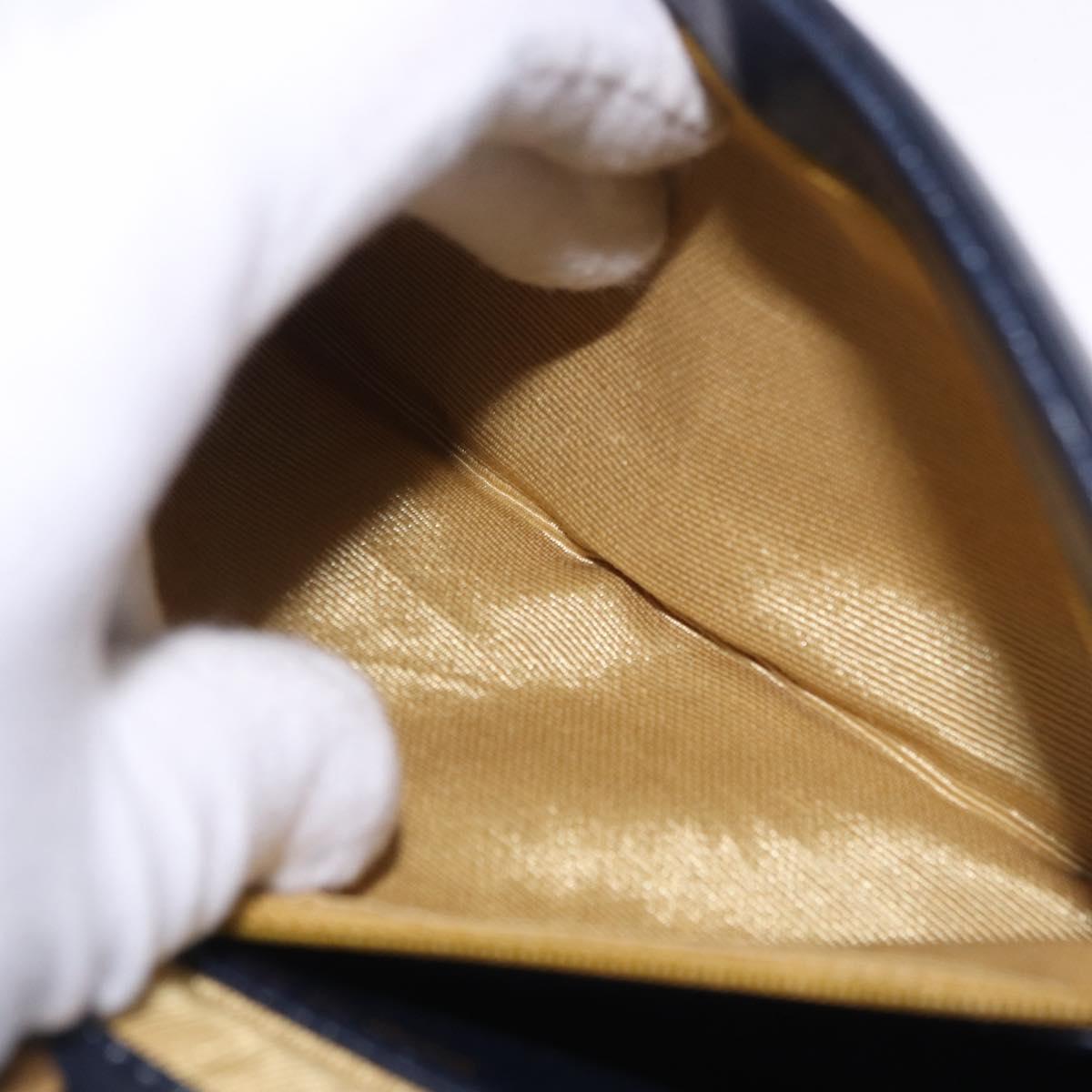 Christian Dior Hand Bag Leather 2way Navy Gold Tone Auth BA15381