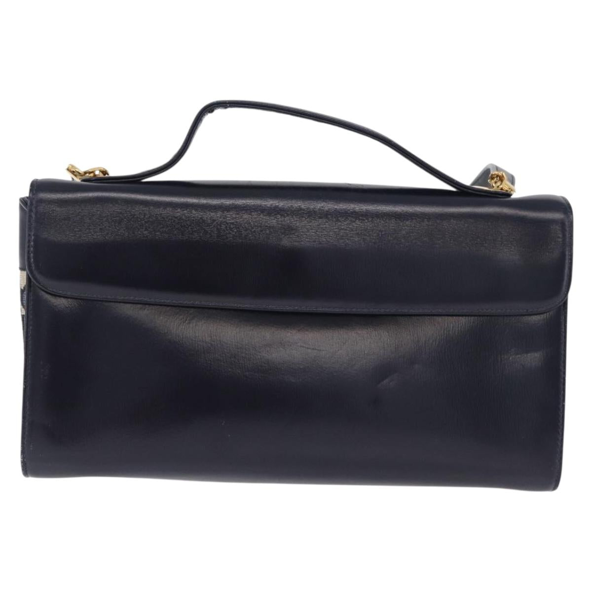 Christian Dior Hand Bag Leather 2way Navy Gold Tone Auth BA15381