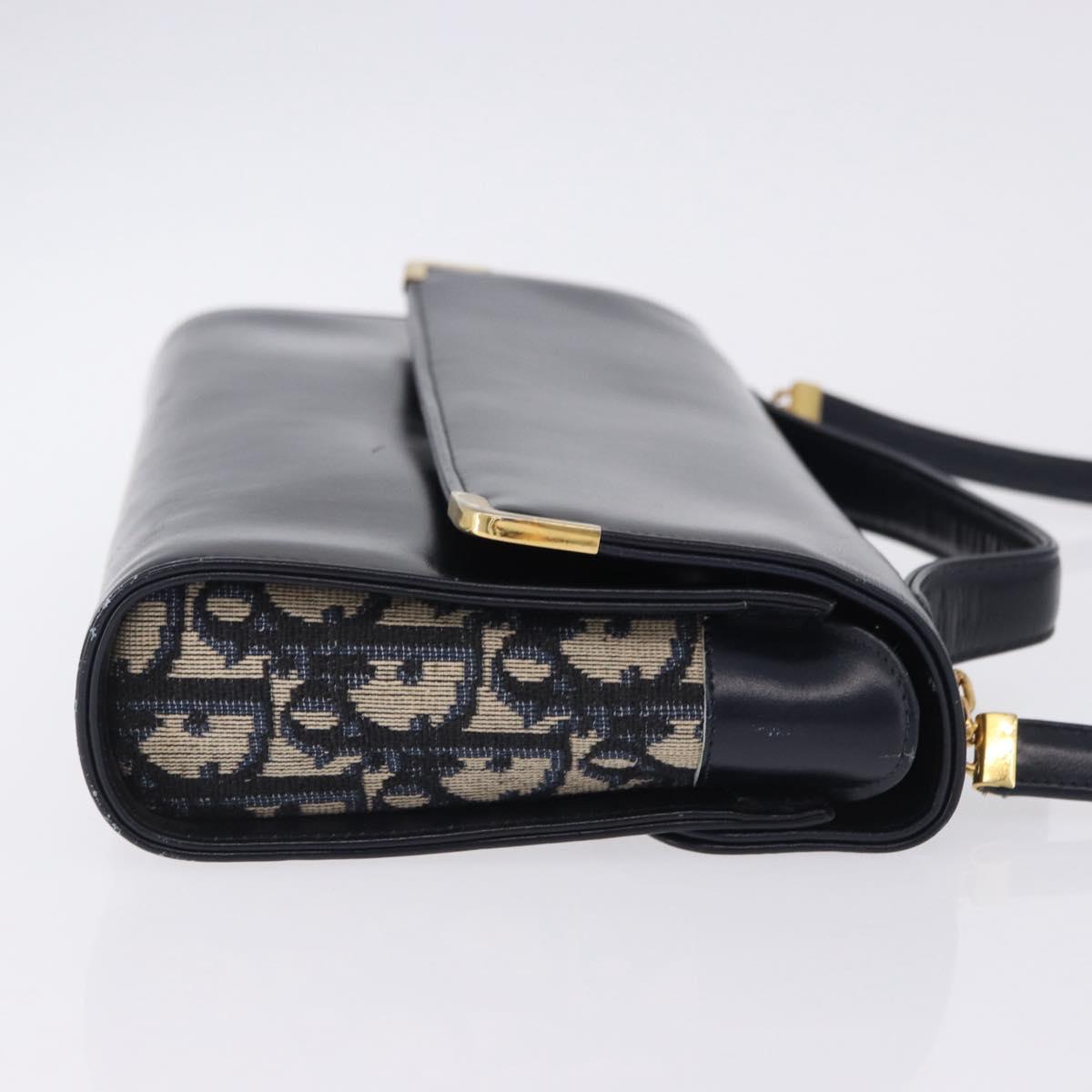 Christian Dior Hand Bag Leather 2way Navy Gold Tone Auth BA15381