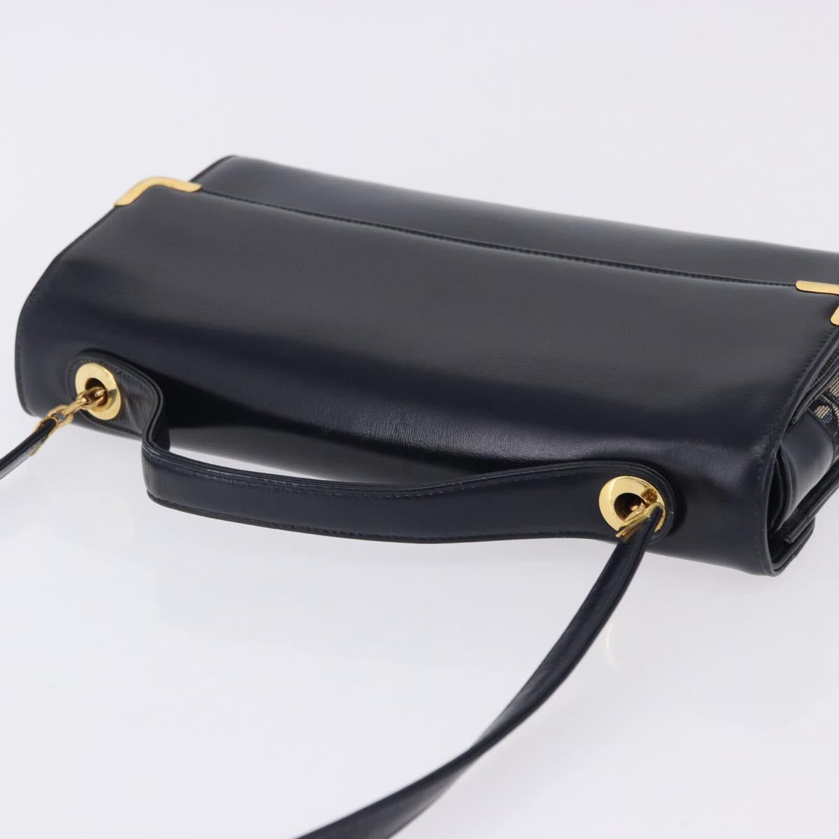 Christian Dior Hand Bag Leather 2way Navy Gold Tone Auth BA15381