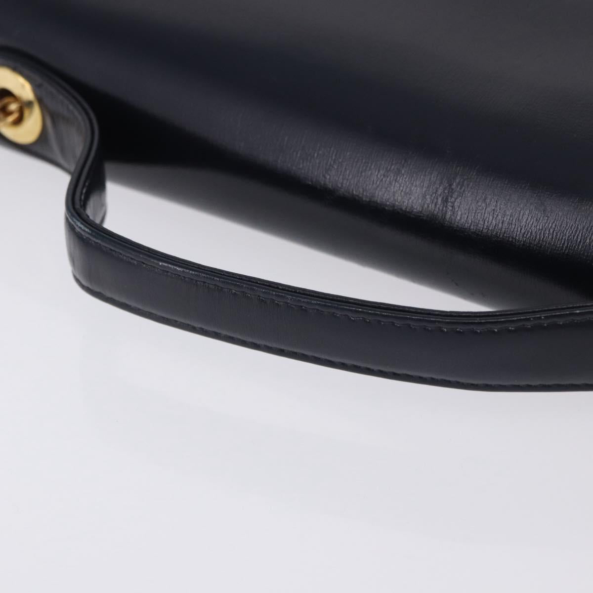 Christian Dior Hand Bag Leather 2way Navy Gold Tone Auth BA15381
